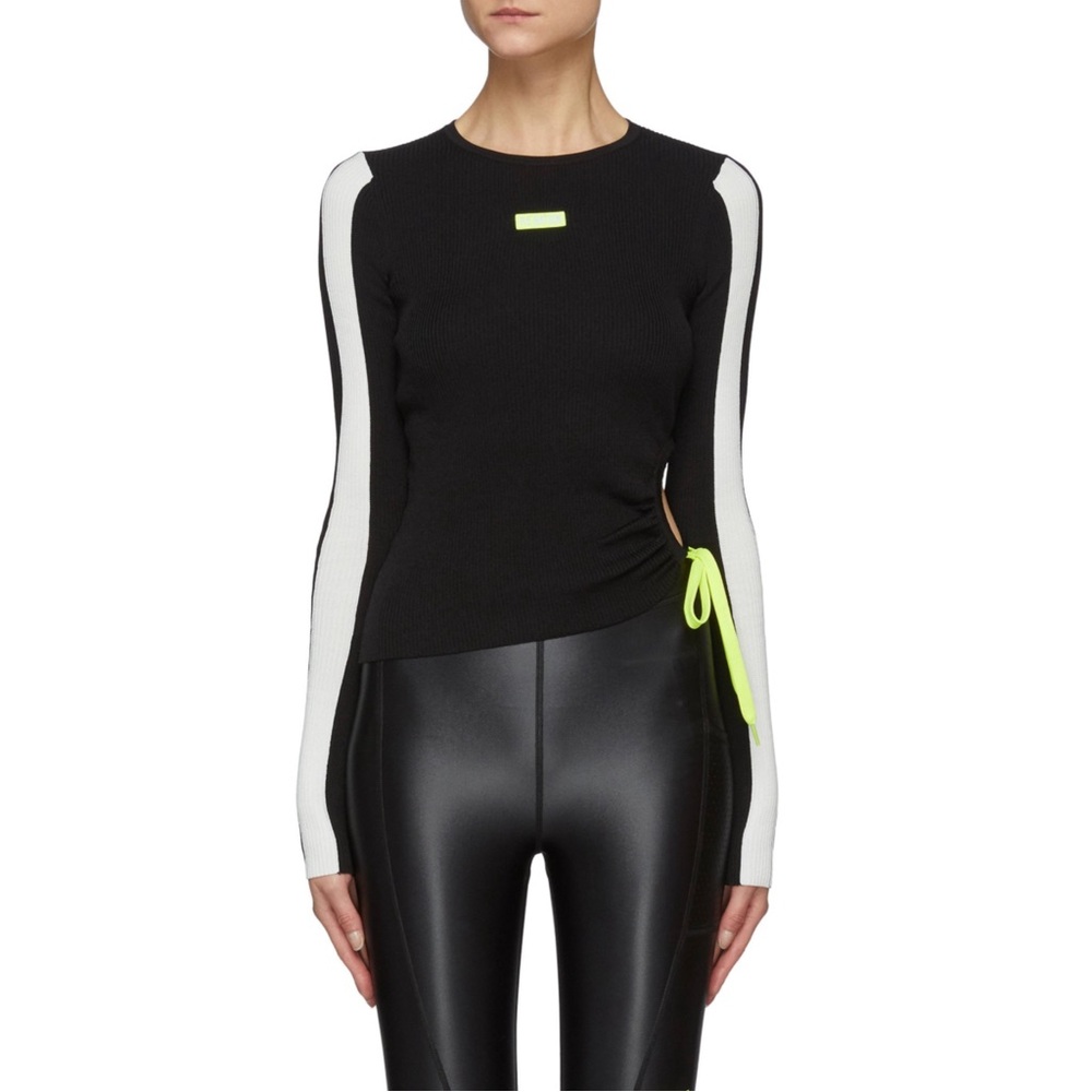 p.e nation line up contrast side tie ribbed long sleeve top